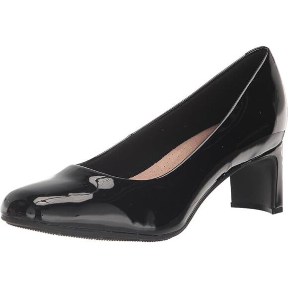 NWT Clarks Women's Kyndall Iris Pump, Black Patent Synthetic, 10 Wide - Picture 2 of 6